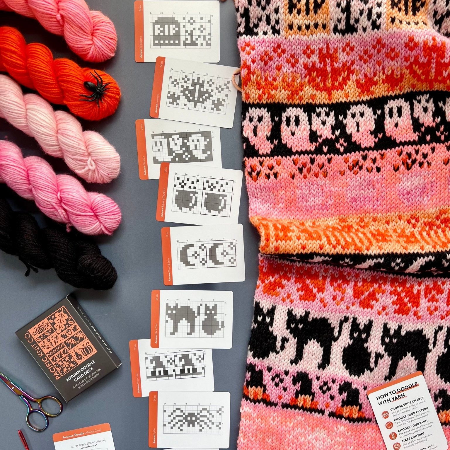 Autumn Doodle Deck: Knitting Chart & Stitch Dictionary cards - Yarn Love Knitting Pattern