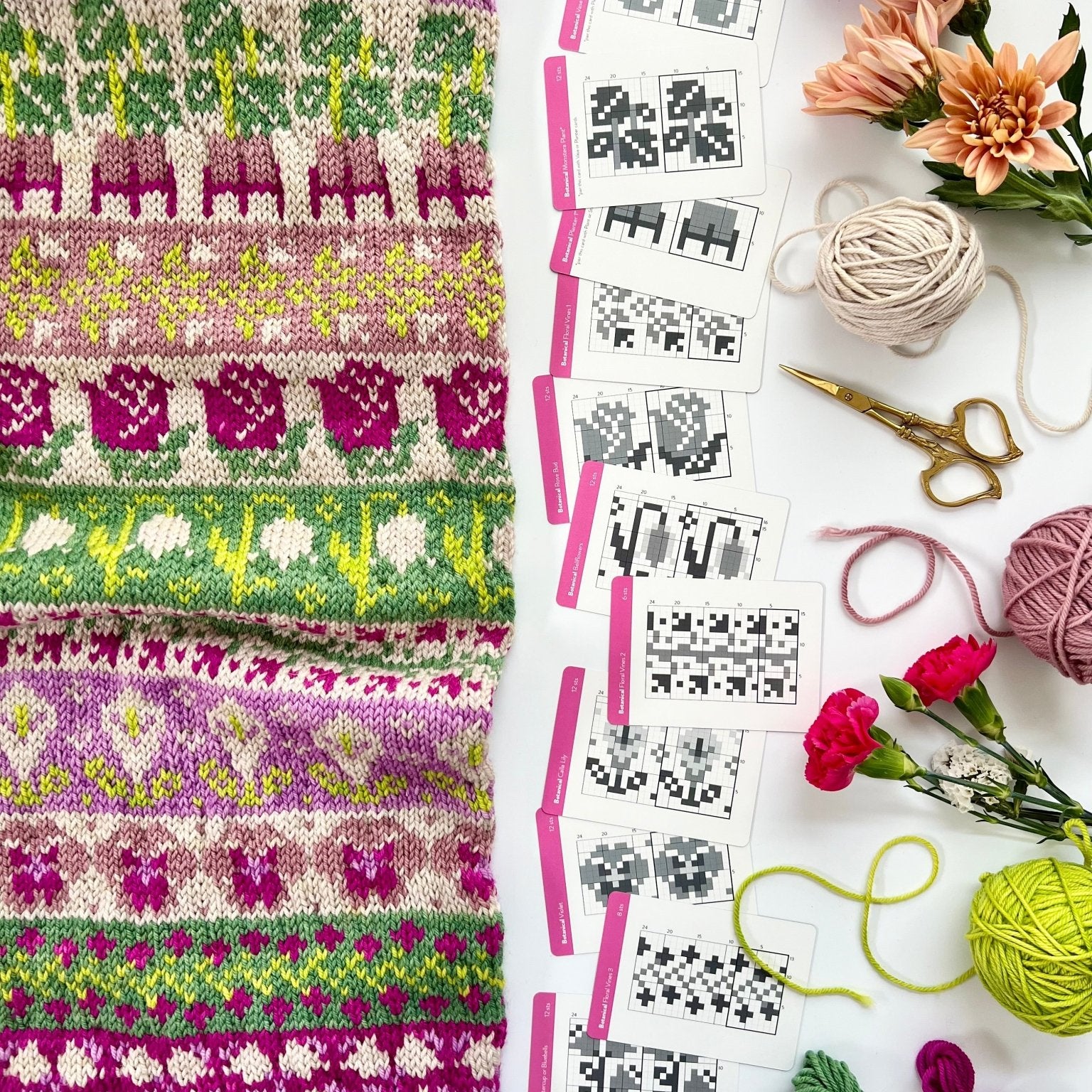 Botanical Doodle Deck: Knitting Chart & Stitch Dictionary Cards - Yarn Love Knitting Pattern