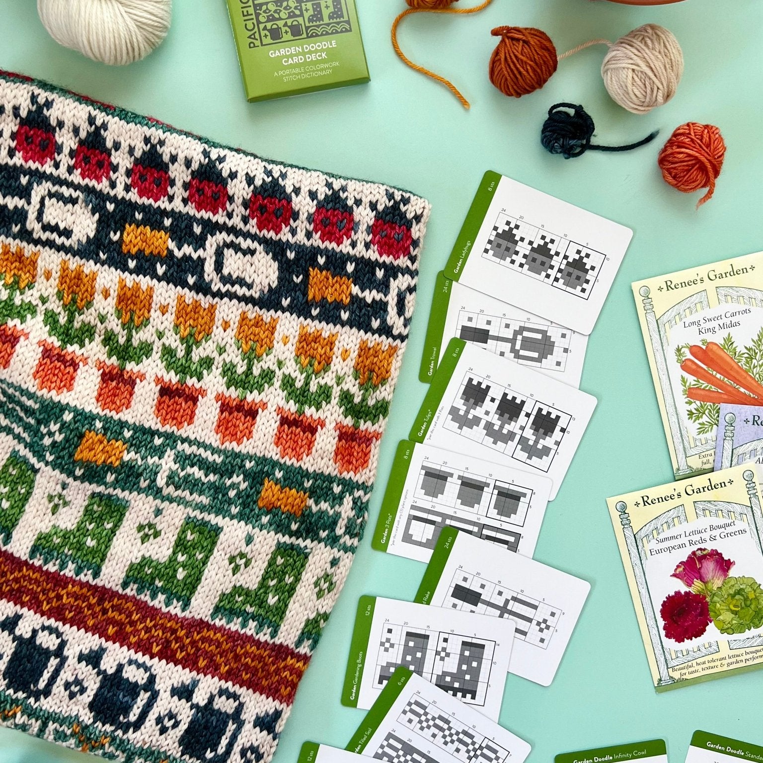 Garden Doodle Deck: Knitting Chart & Stitch Dictionary cards - Yarn Love Knitting Pattern