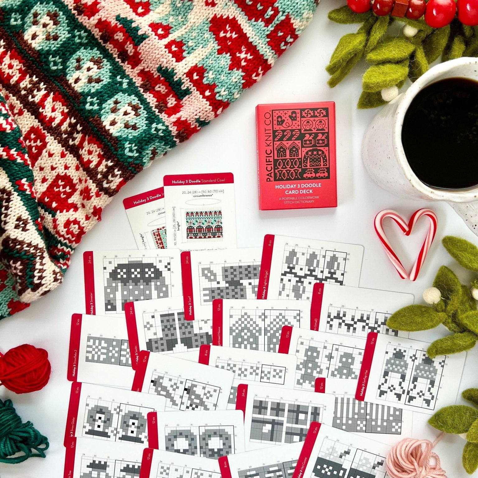 Holiday 3 Doodle Deck: Knitting Chart & Stitch Dictionary cards - Yarn Love Knitting Pattern