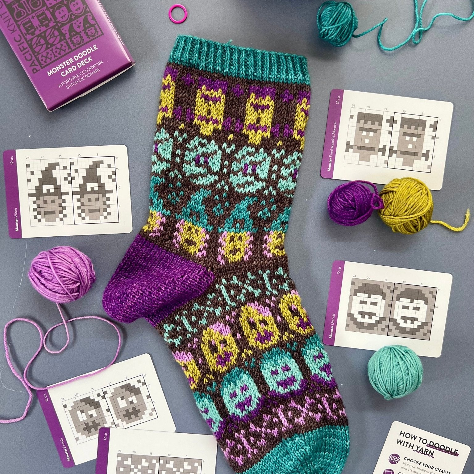 Monster Doodle Deck: Knitting Chart & Stitch Dictionary cards - Yarn Love Knitting Pattern