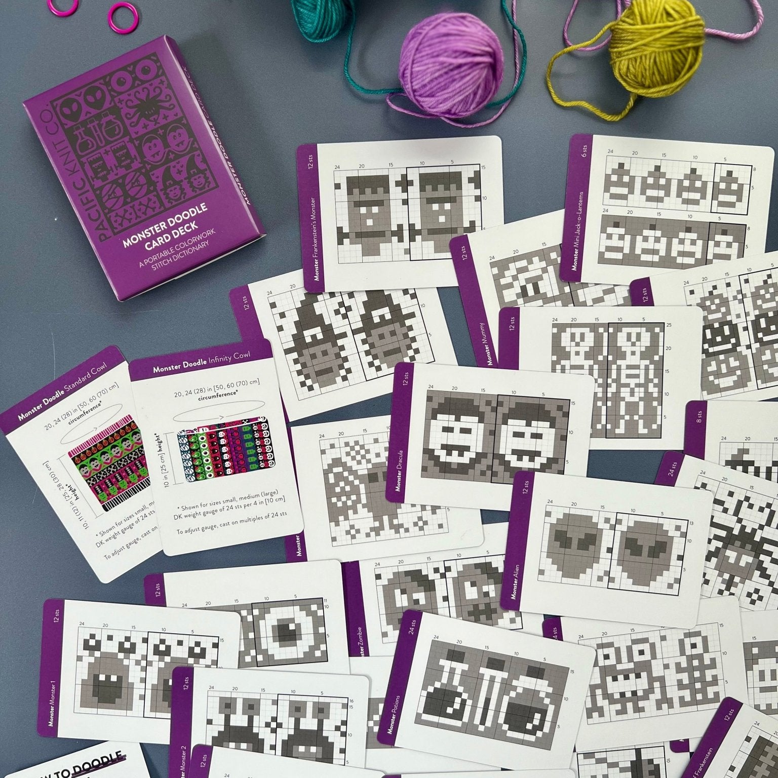 Monster Doodle Deck: Knitting Chart & Stitch Dictionary cards - Yarn Love Knitting Pattern