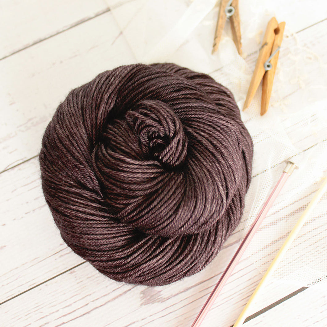 hand dyed wool cashmere nylon knitting yarn in black, 4 oz skein, dyed in the US by Yarn Love